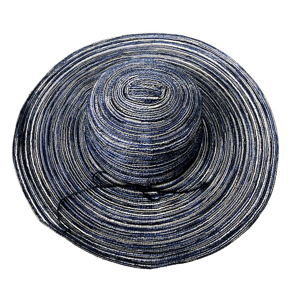 Floppy Hat Y2K Wide Brim Sun Hat Blue Silver Straw Woven Bathing Beach Cruise - Picture 3 of 6